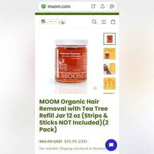 MOOM Organic Sugar Wax with Tea Tree Oil, 12 oz Jar